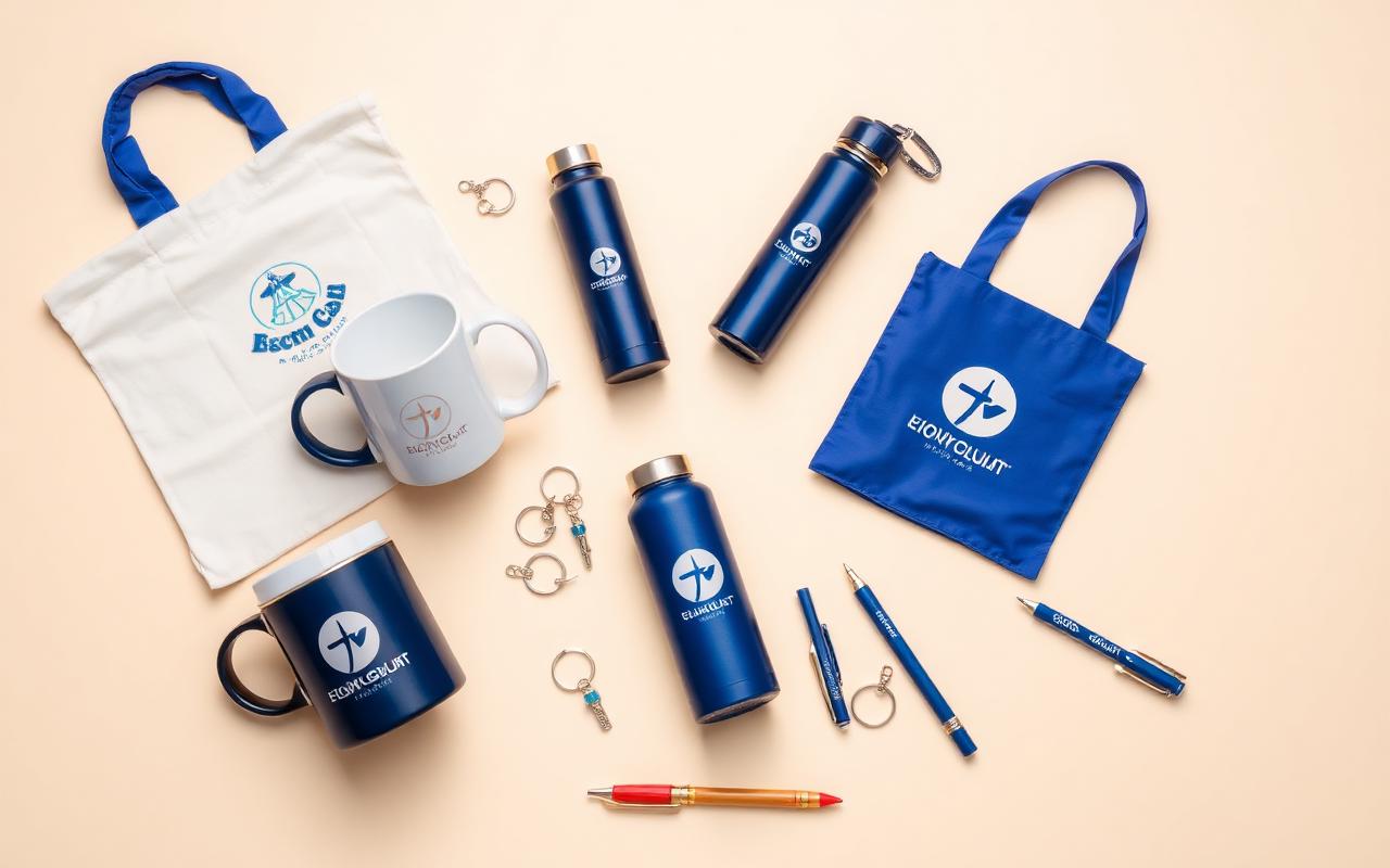 Objets publicitaires personnalisés : mugs, tote bags, gourdes, porte-clés et stylos